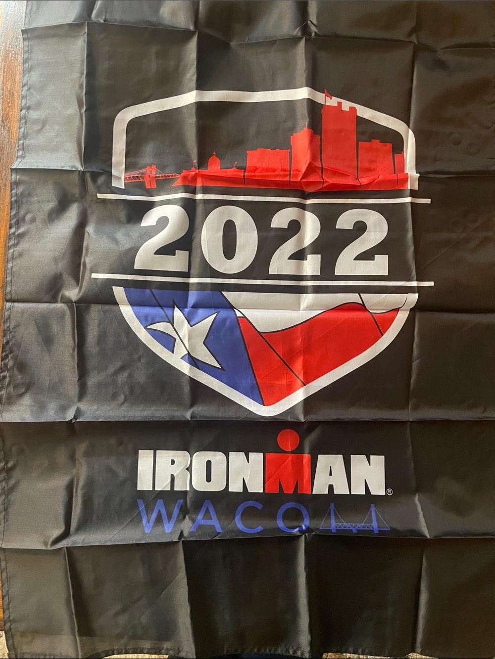 Ironman Waco 2022 Event Flag - Black with Red, White & Blue